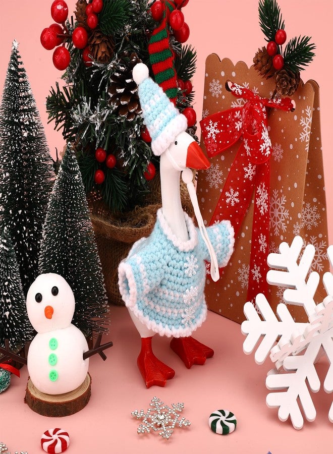 Sinbana Winter 7in/17.78cm Mini Desk Goose Outfits, Snowflake Knitted Goose Clothes & Hat for Desktop Magnetic Geese Key Holder Christmas Holiday Small Statue Decor - Image 3